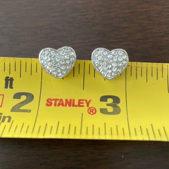 Silver Heart Pave Stud Earrings - Picture 4 of 6
